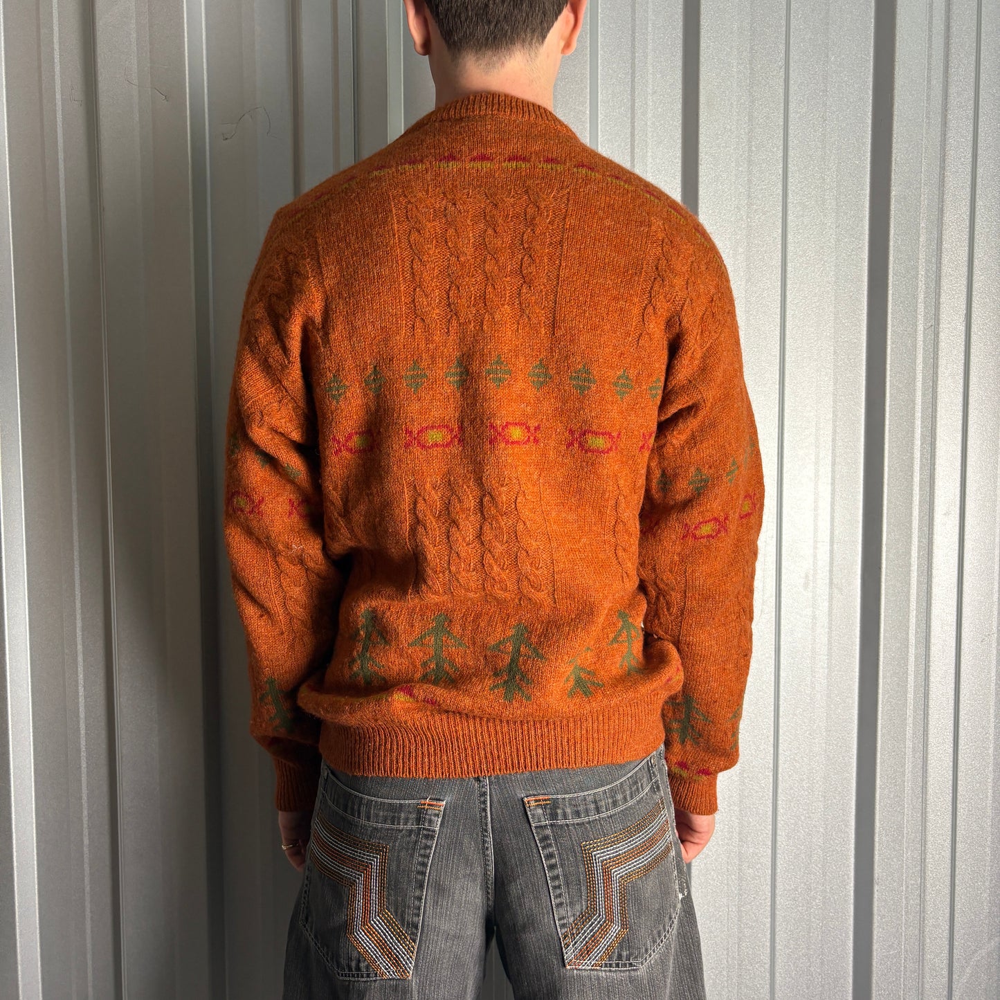 Vintage 90s Levis Orange Pattern Wool Chunky Knit Jumper - S