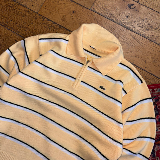 Vintage Lacoste Yellow Chunky Knit Quarter Zip Rugby Shirt Jumper -  M