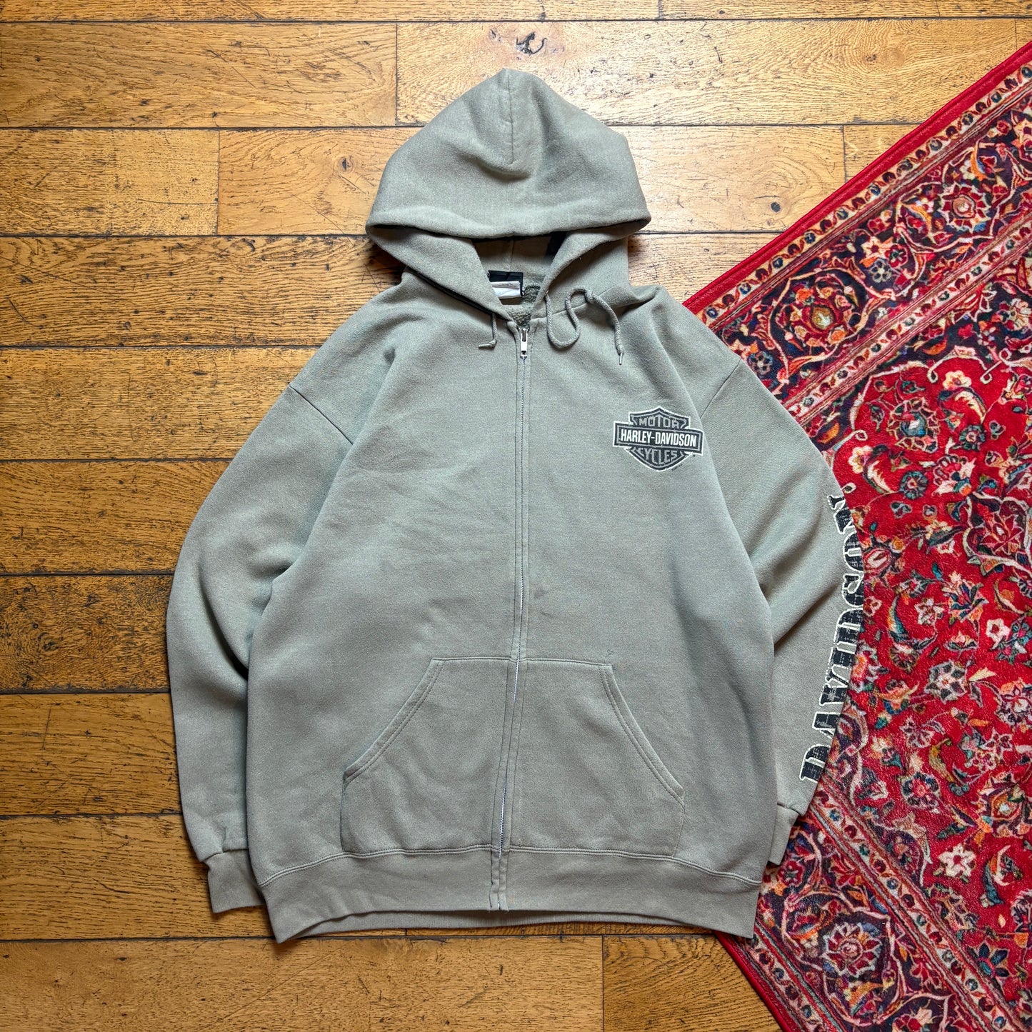Vintage Harley Davidson Green Hoodie Sweatshirt - M