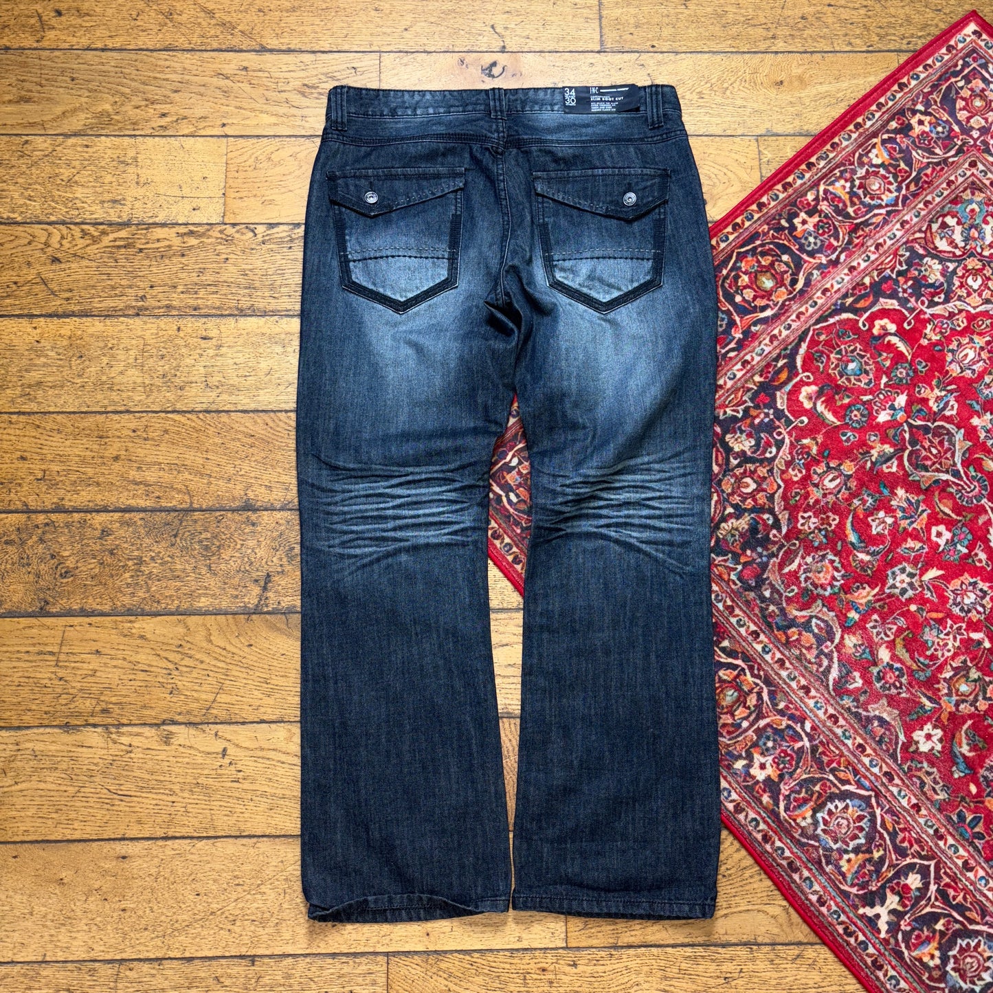 Vintage Navy Embroidered Y2K Hip Hop Bootcut Jeans - 36R