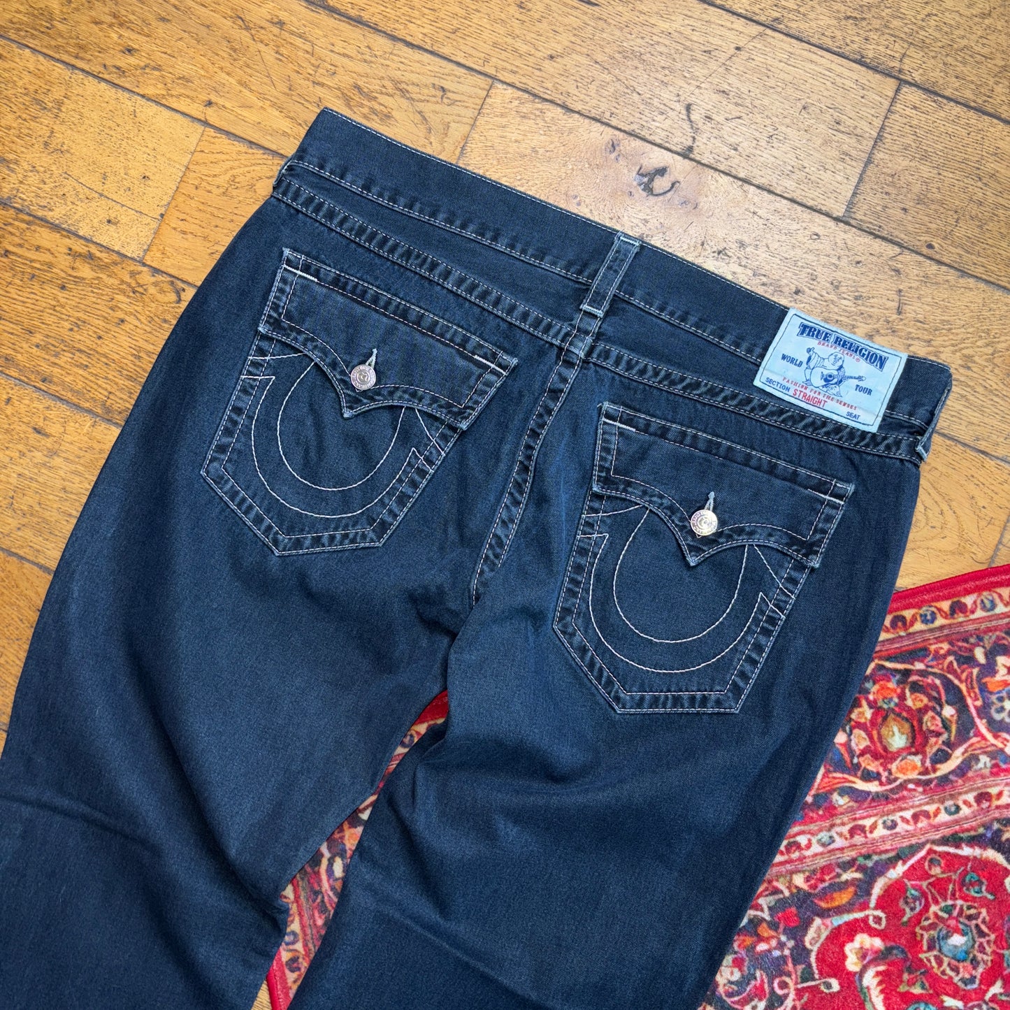 Vintage True Religion Navy Embroidered Y2K Hip Hop Baggy Jeans - 42