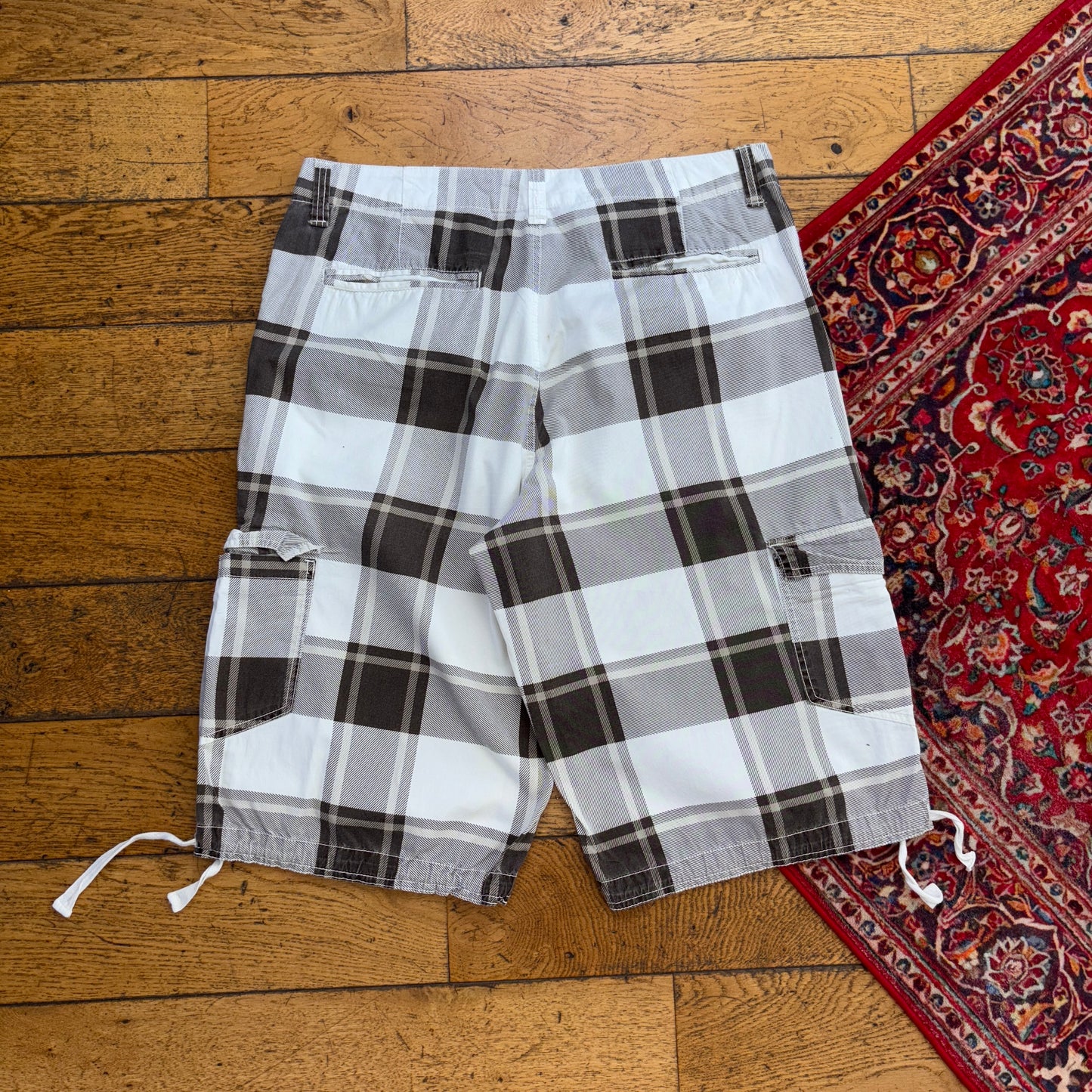 Vintage Check White Grey Hip Hop Baggy Shorts Jorts - 36