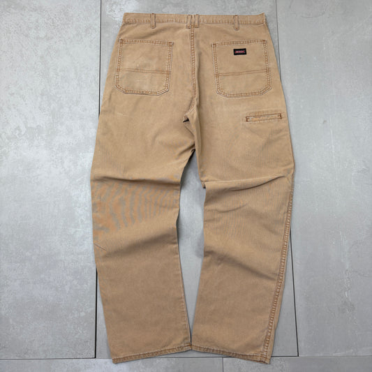 Vintage Dickies Workwear Cream Brown Carpenter Baggy Trousers - 38