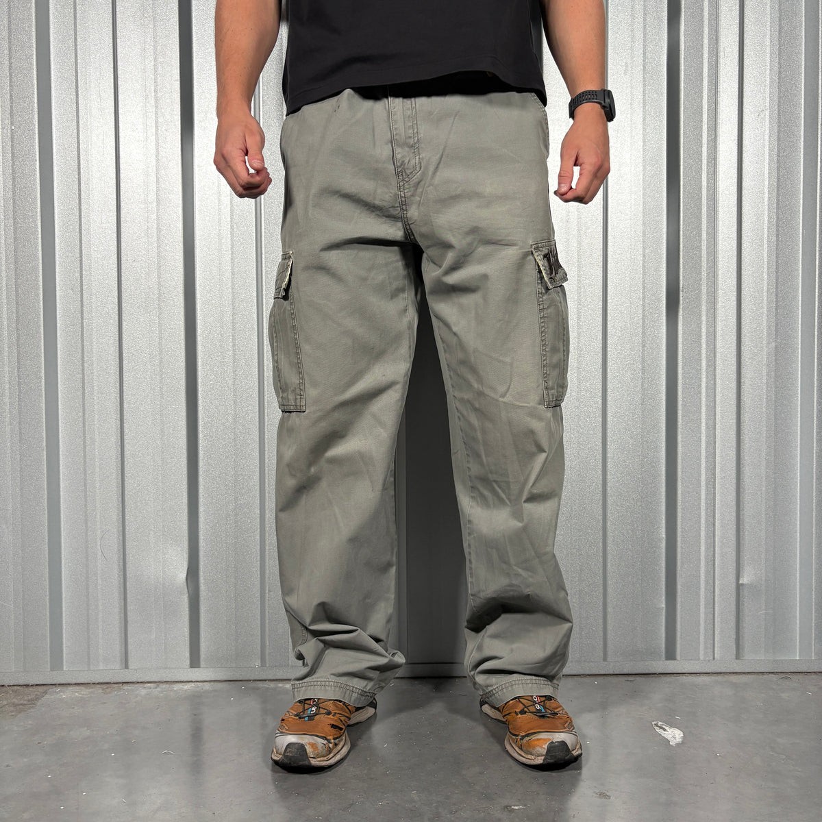 Billabong Green Grey Embroidered Surfwear Baggy Cargo Y2K Trousers - 36R