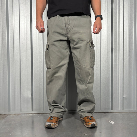 Billabong Green Grey Embroidered Surfwear Baggy Cargo Y2K Trousers - 36R