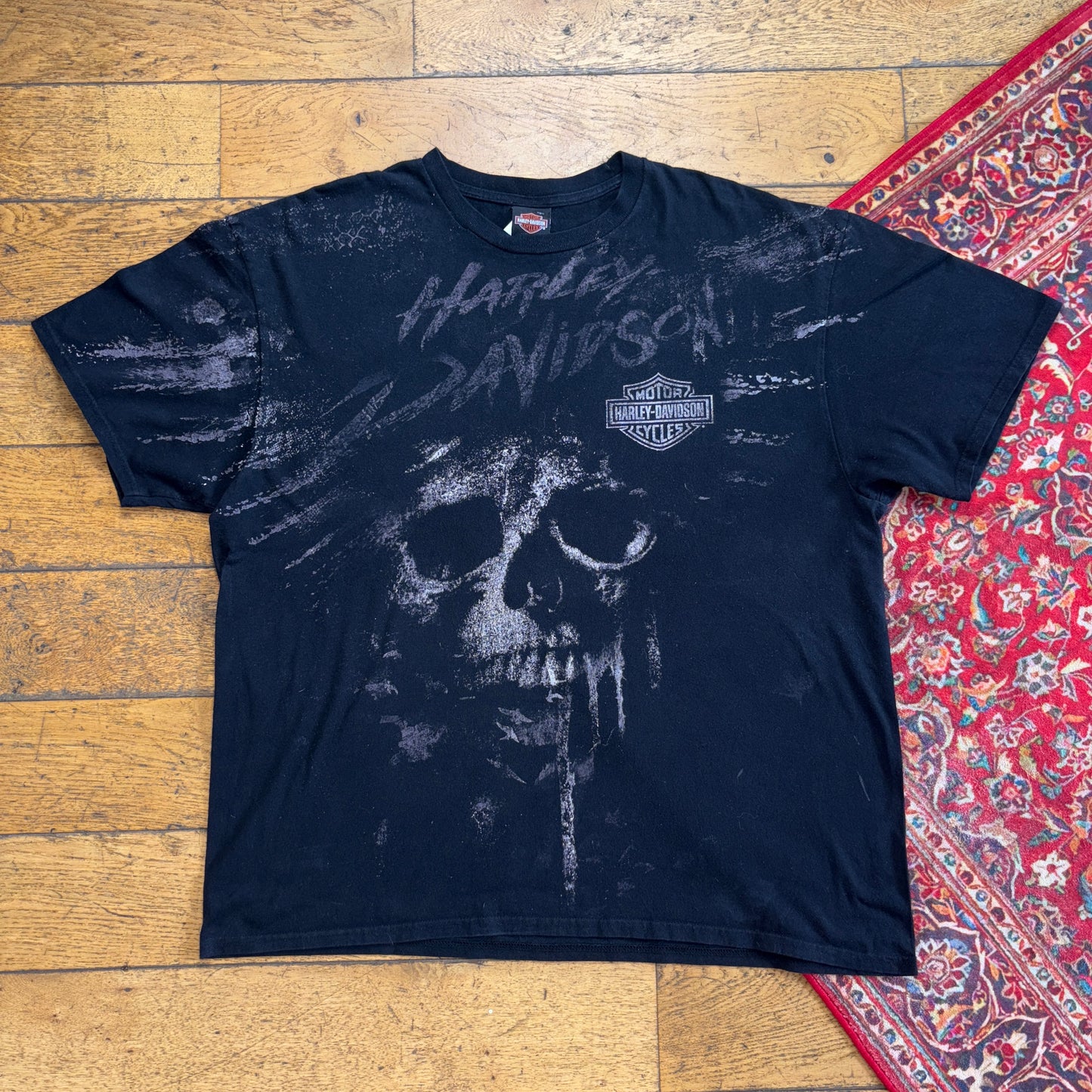 Vintage Harley Davidson Black Skull Graphic T-Shirt - 2XL