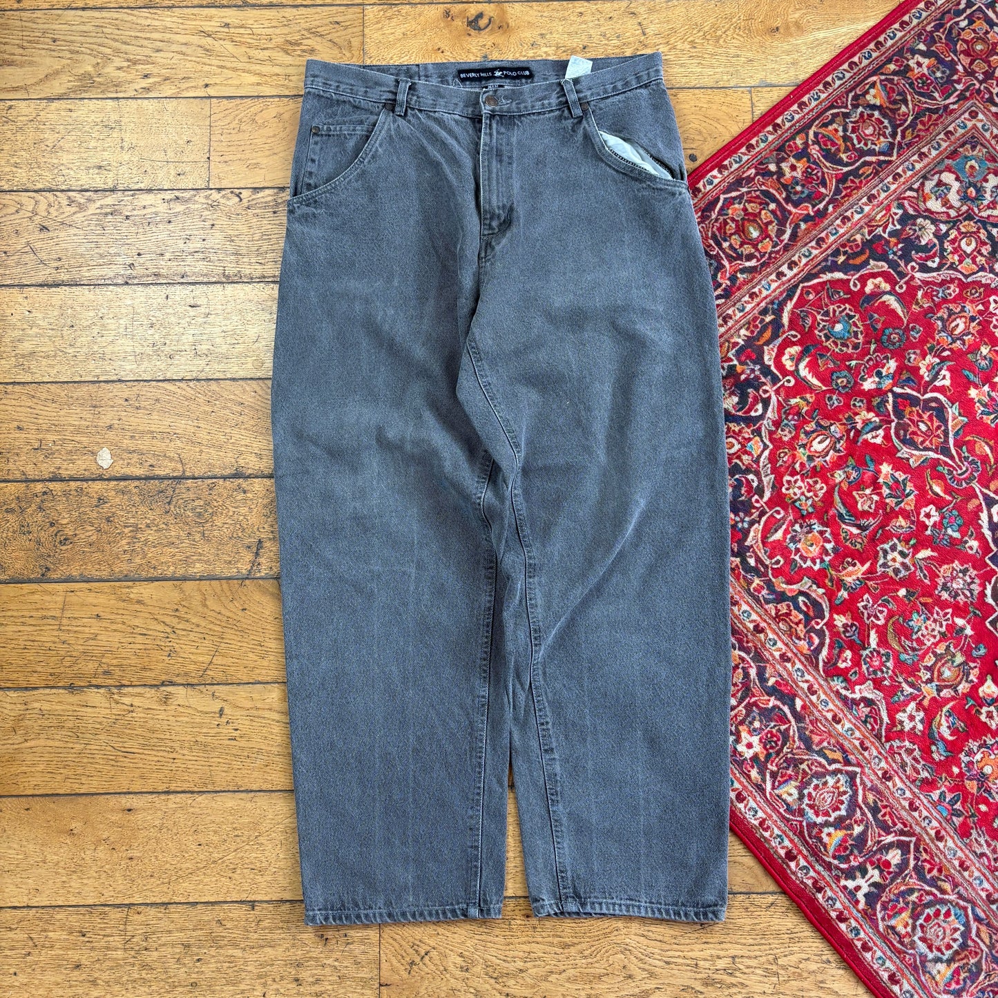 Vintage Grey Carpenter Embroidered Y2K Hip Hop Baggy Jeans - 36