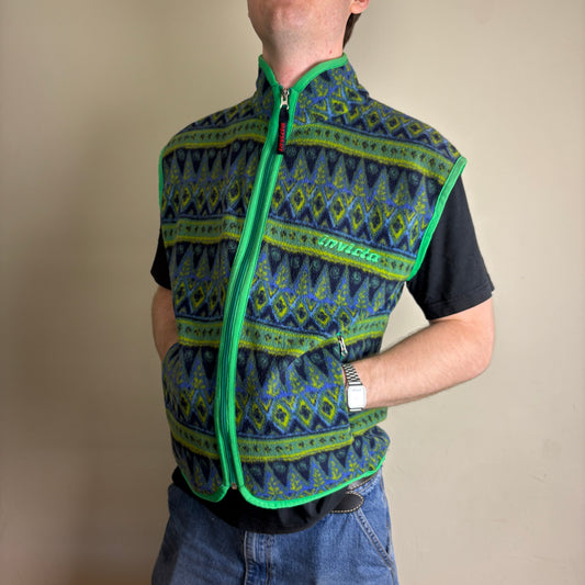 Vintage Invicta Green Pattern Fleece Gilet Vest Gorpcore Jacket - L