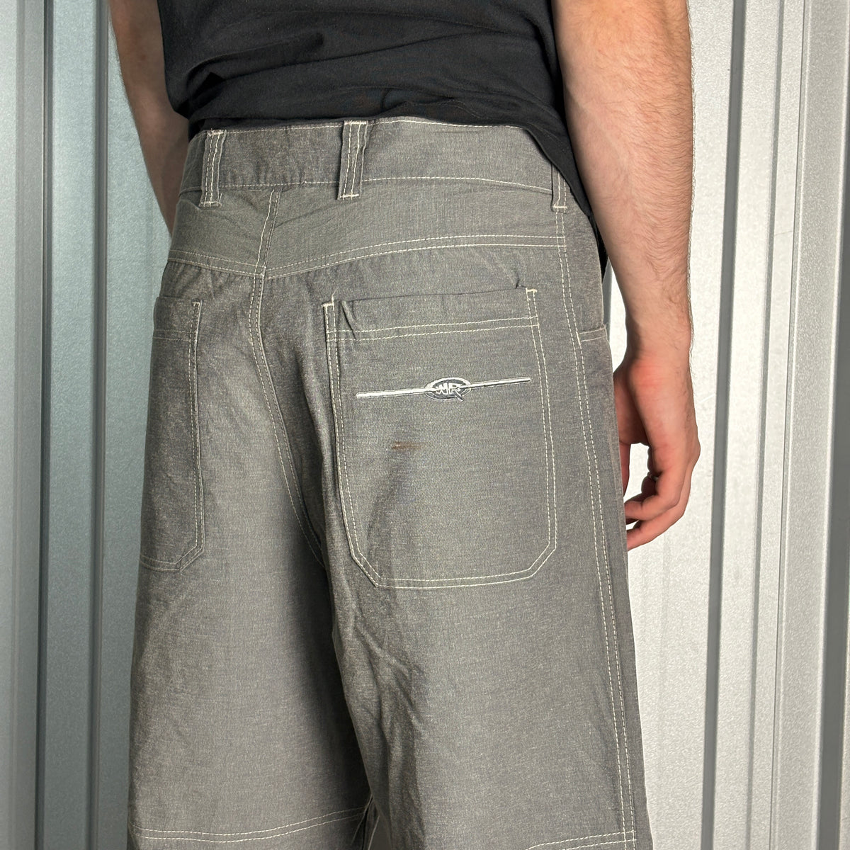 Wave Rave Grey Embroidered Japanese Denim Hip Hop Y2K Baggy Jeans - 34S