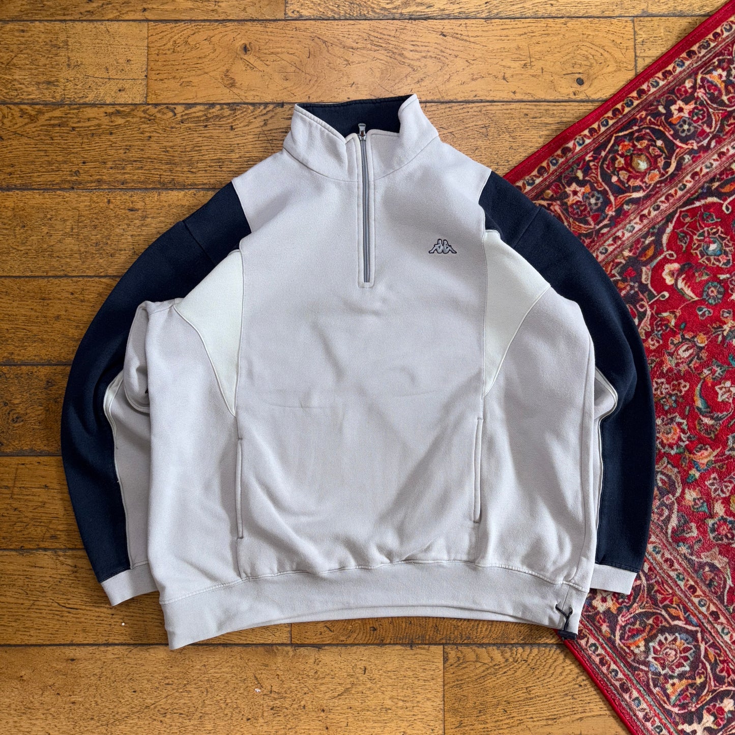 Vintage 90s Kappa Grey Navy Embroidered Zip Sweatshirt - L