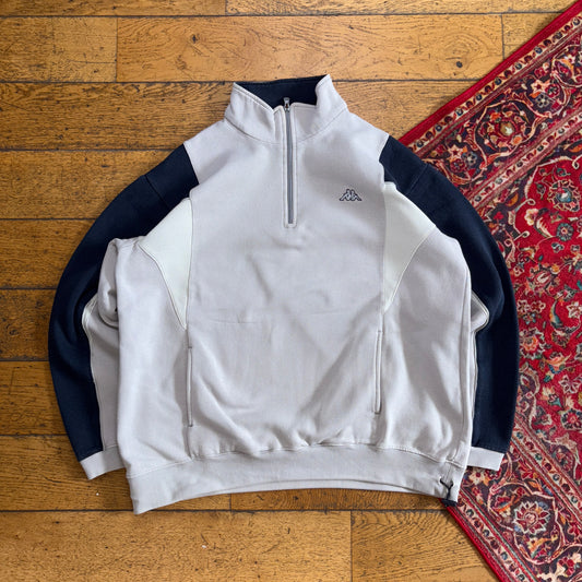 Vintage 90s Kappa Grey Navy Embroidered Zip Sweatshirt - L