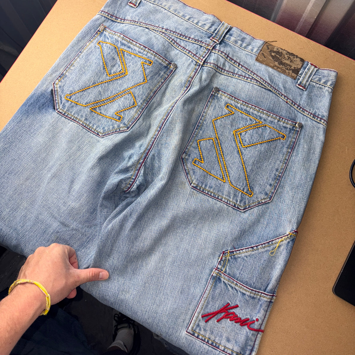 Karl Kani Blue Embroidered Japanese Denim Hip Hop Y2K Baggy Jeans - 34S