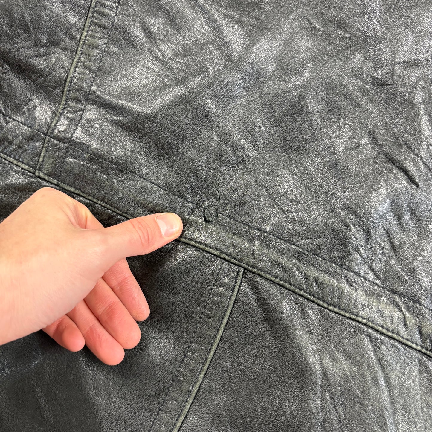 Vintage Black Trench Leather Jacket - L