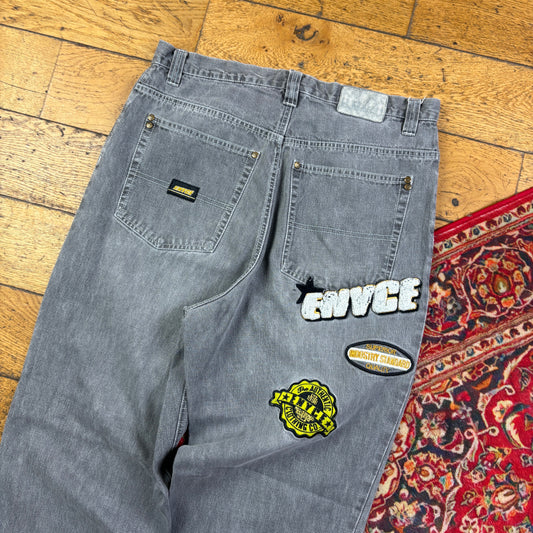 Vintage Enyce Grey Embroidered Y2K Hip Hop Baggy Jeans - 34