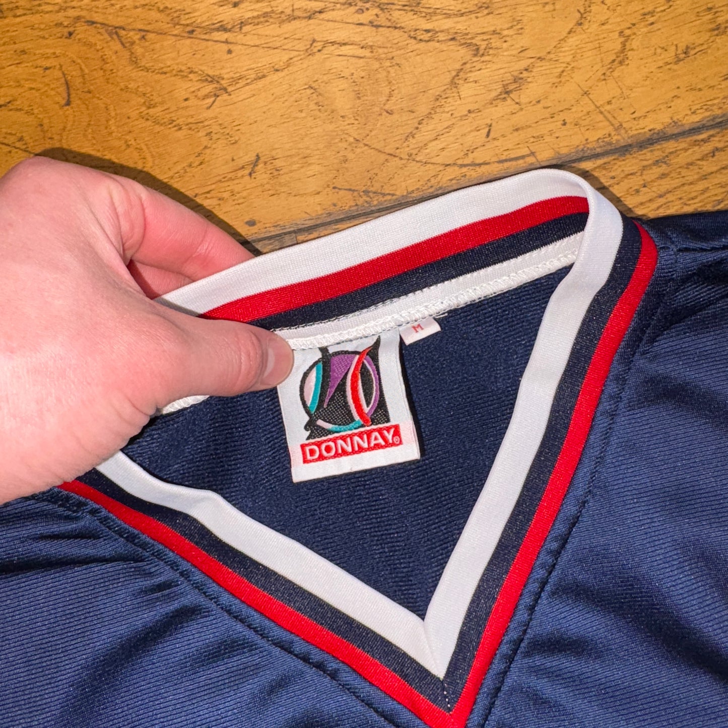 Vintage 90s Donnay Embroidered Long Sleeve Red Navy Grey Sports T-Shirt - XL
