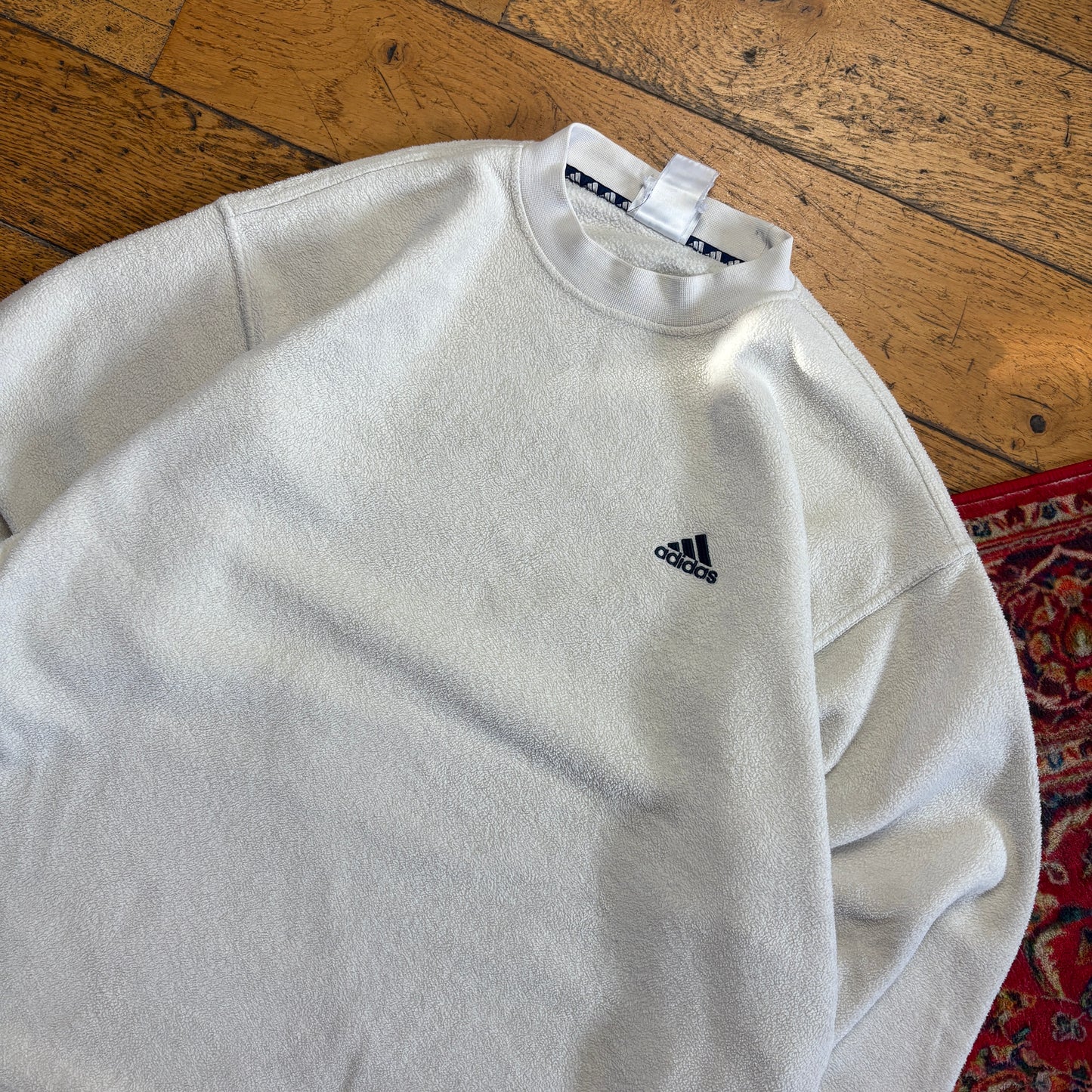 Vintage 90s Adidas Cream Fleece Embroidered Sweatshirt - 2XL
