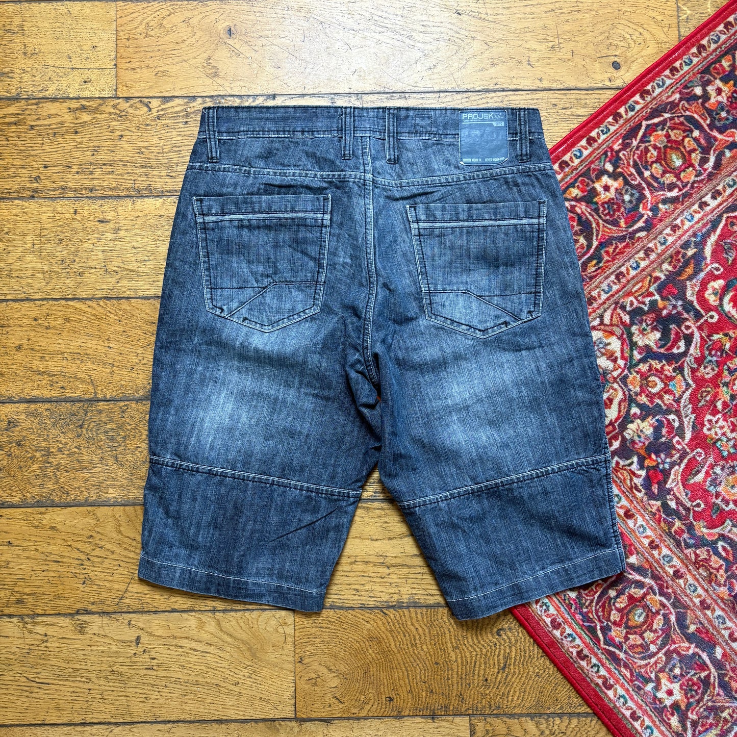 Vintage Blue Double knee Denim Shorts - 34