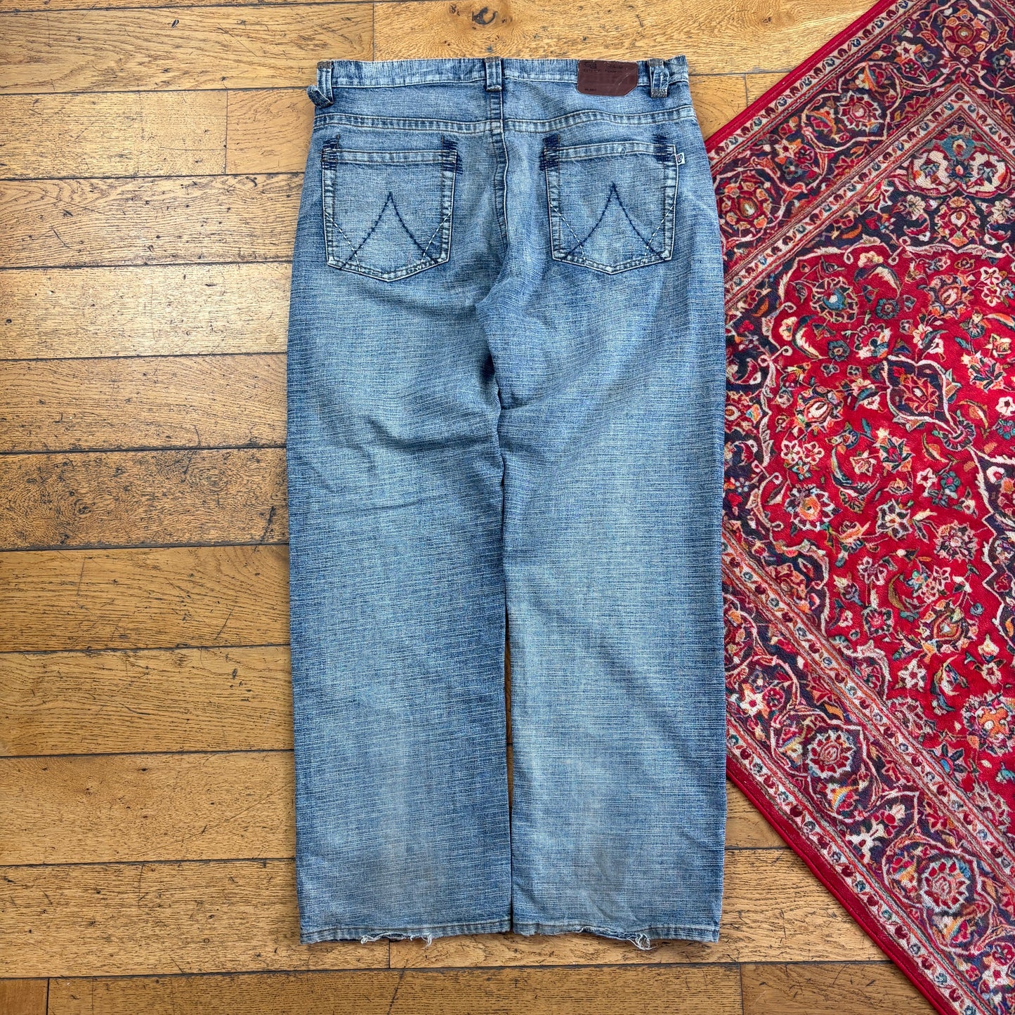 Vintage GS115 Blue Embroidered Y2K Hip Hop Baggy Jeans - 38