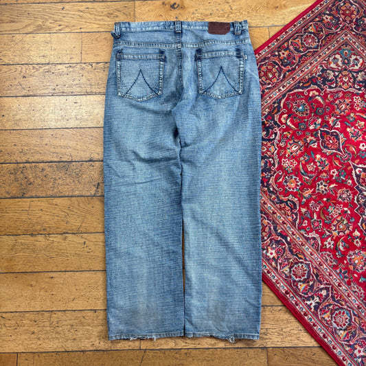 Vintage GS115 Blue Embroidered Y2K Hip Hop Baggy Jeans - 38