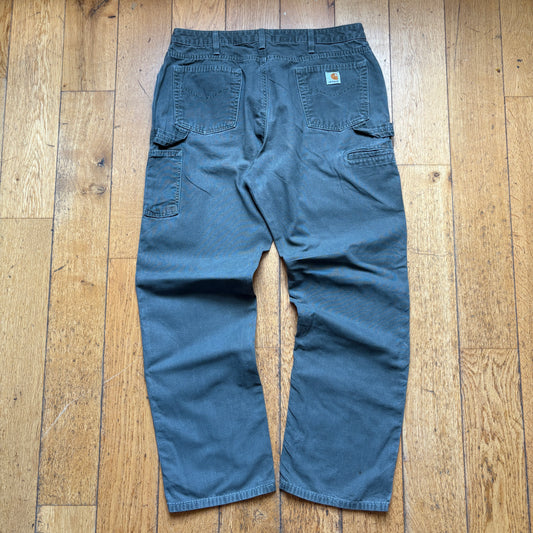 Vintage Carhartt Workwear Carpenter Grey Khaki Baggy Trousers - Size 16