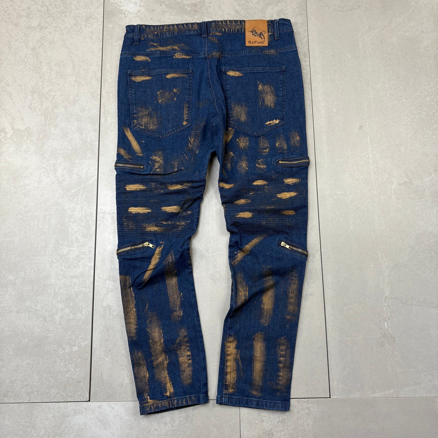 Vintage Blue Skinny Moto Hip Hop Baggy Jeans - 39