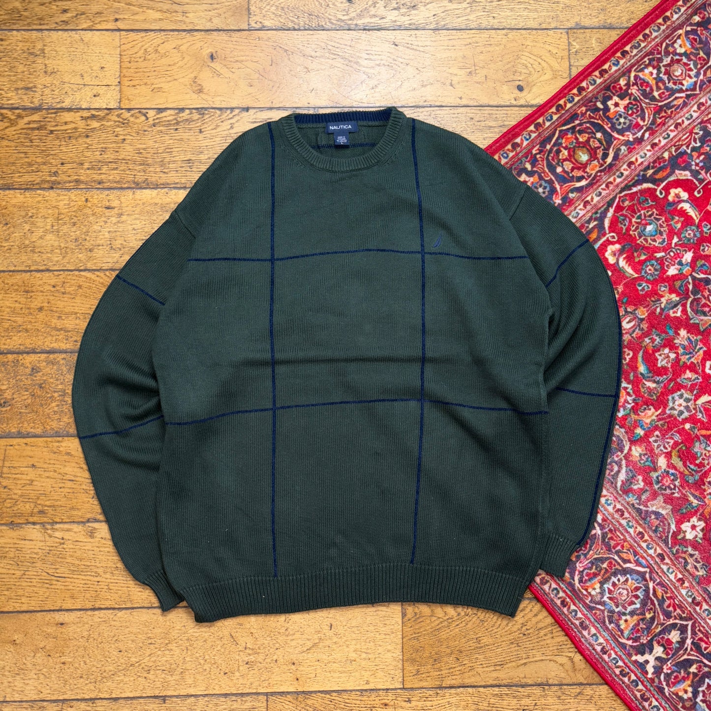 Vintage Nautica Green Embroidered Knit Jumper - XL