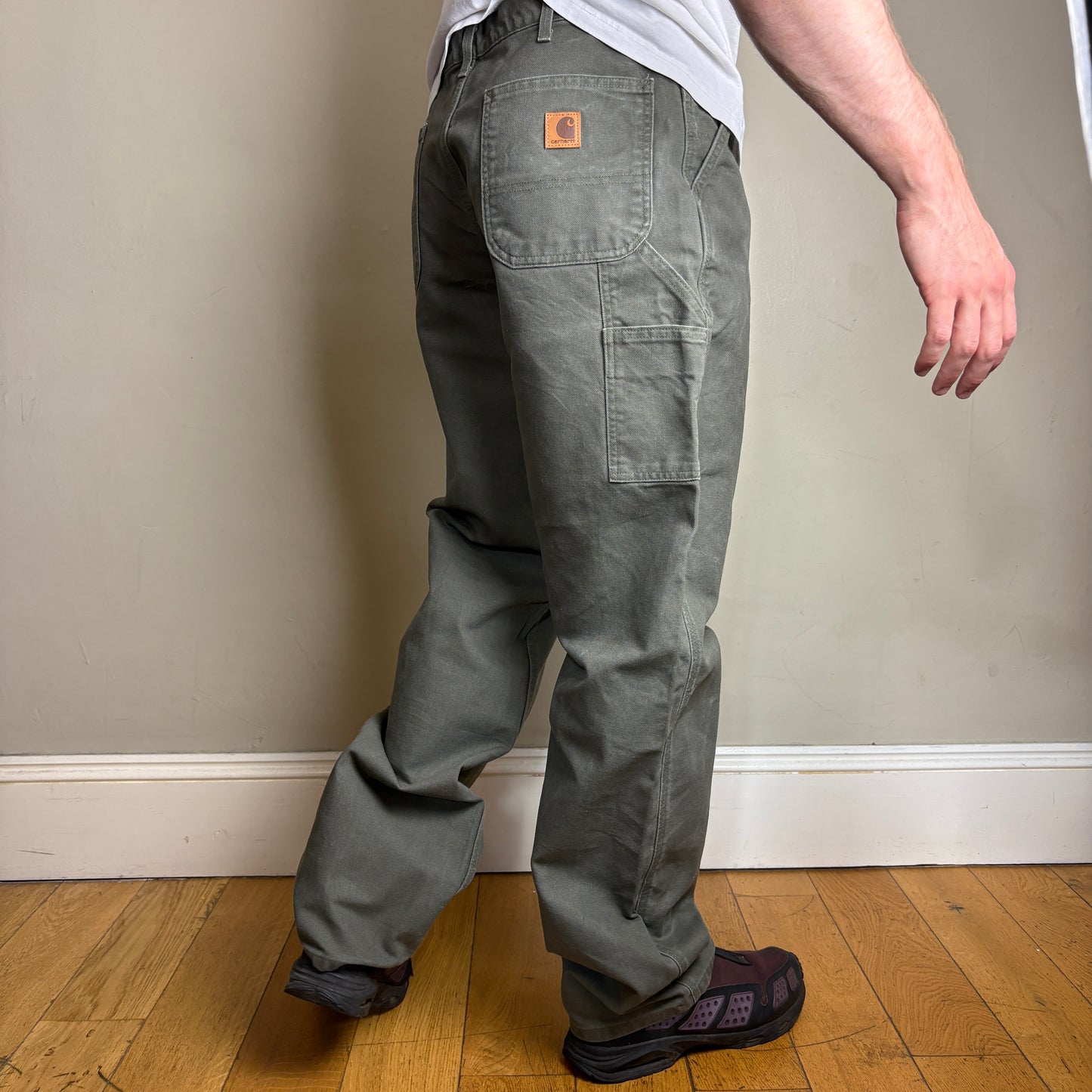 Vintage Carhartt Green Khaki Workwear Carpenter Baggy Trousers - 36L