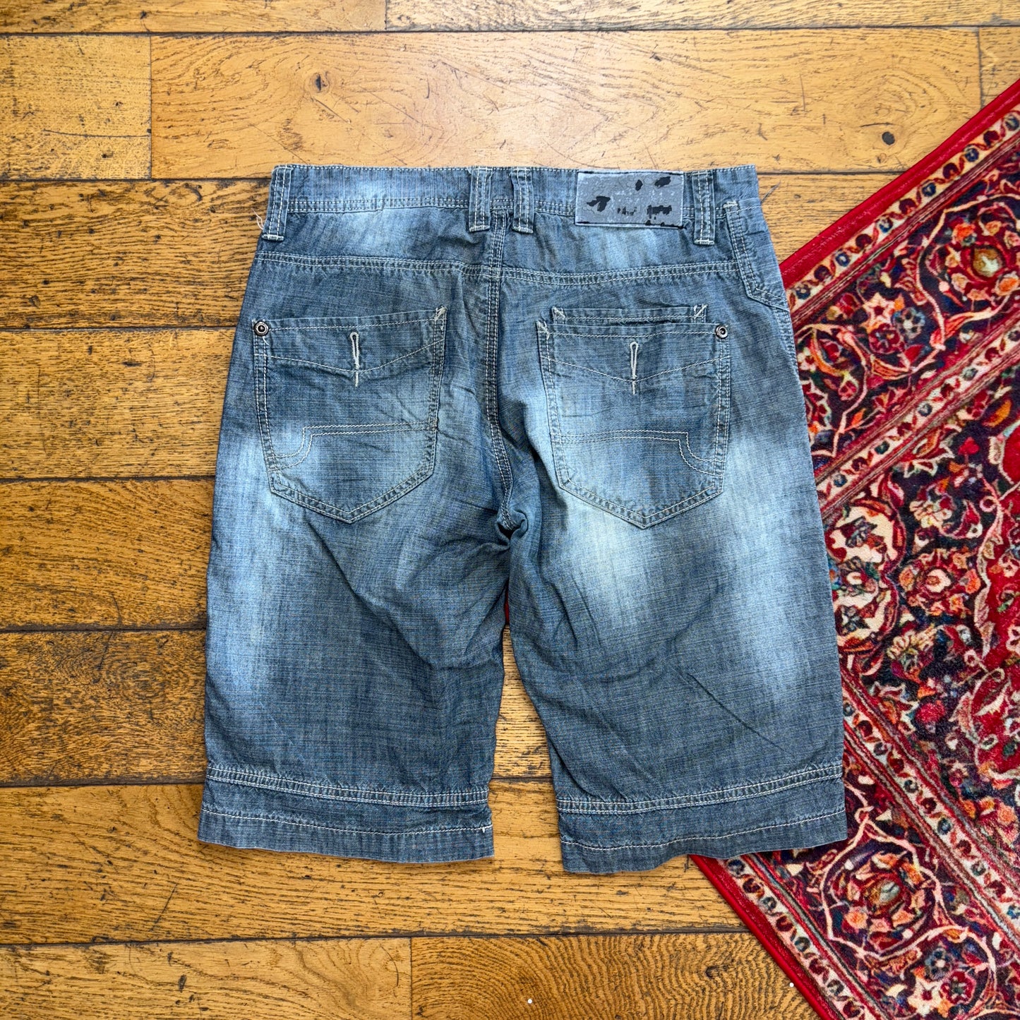 Vintage Embroidered Hip Hop Blue Shorts Jorts -32