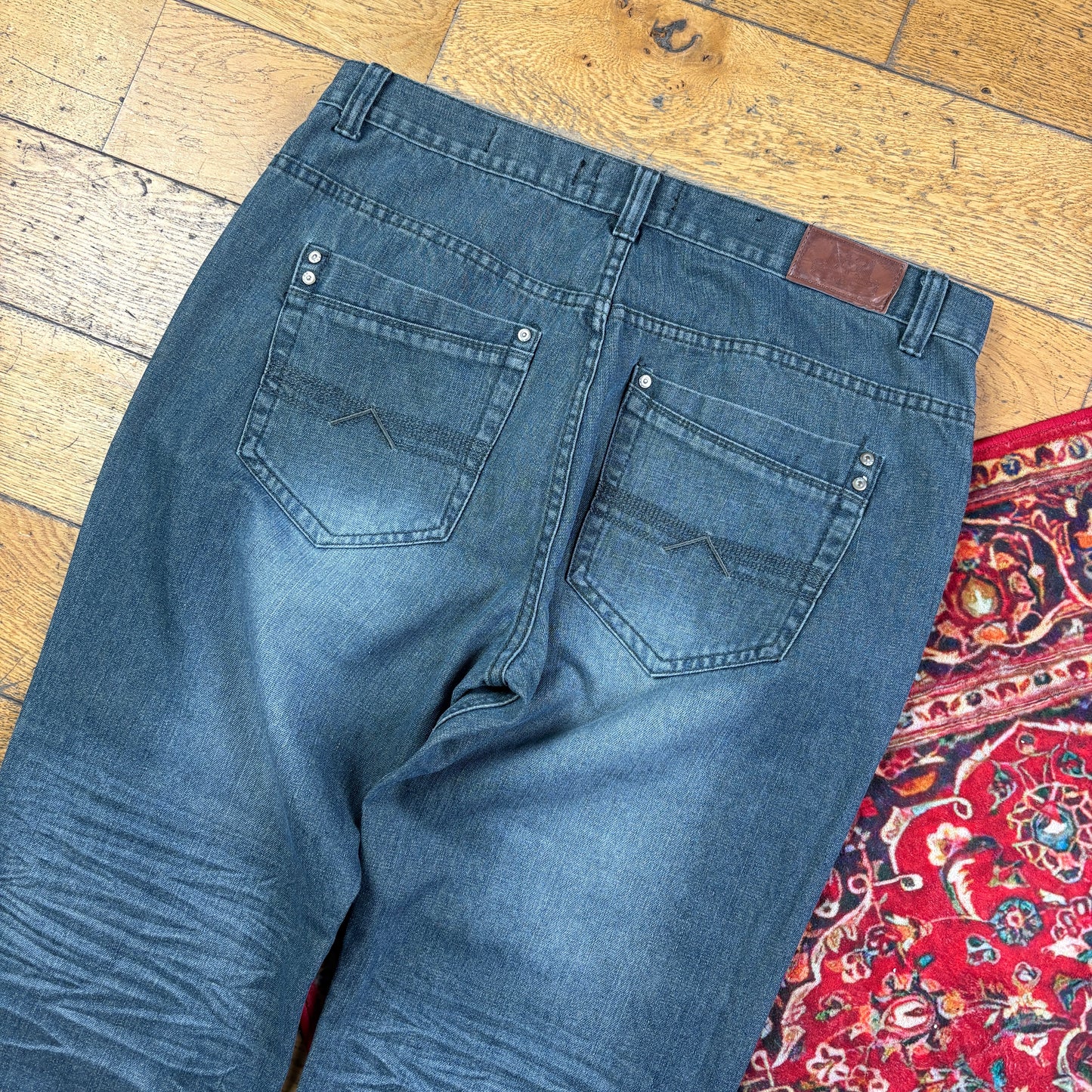 Vintage Blue Grey Y2K Hip Hop Straight Jeans - 38