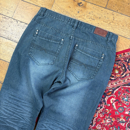Vintage Blue Grey Y2K Hip Hop Straight Jeans - 38