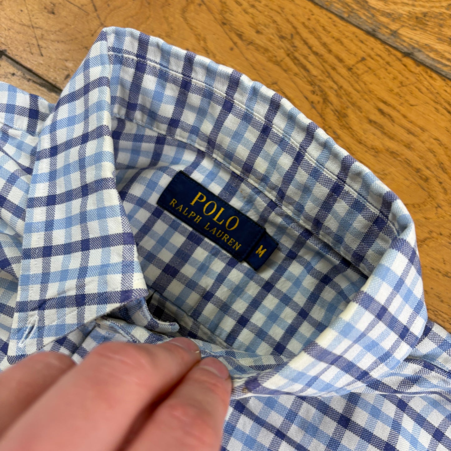 Vintage Ralph Lauren White Blue Check Embroidered Shirt - M