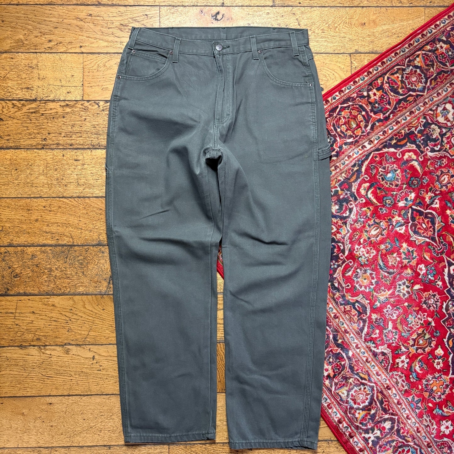Vintage Dickies Workwear Carpenter Grey Green Baggy Trousers - 36R