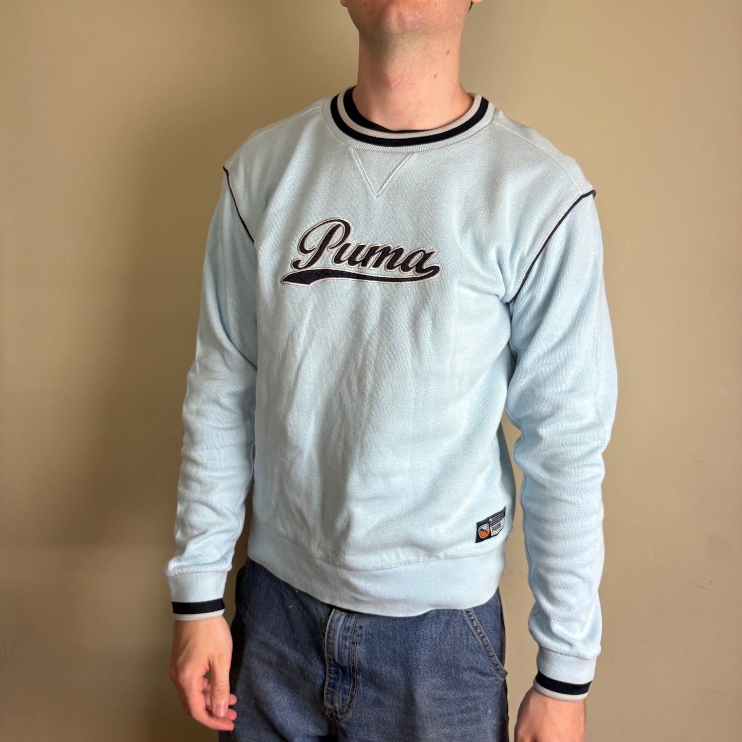 Vintage Puma Blue Ringer Y2K Embroidered Sweatshirt - M