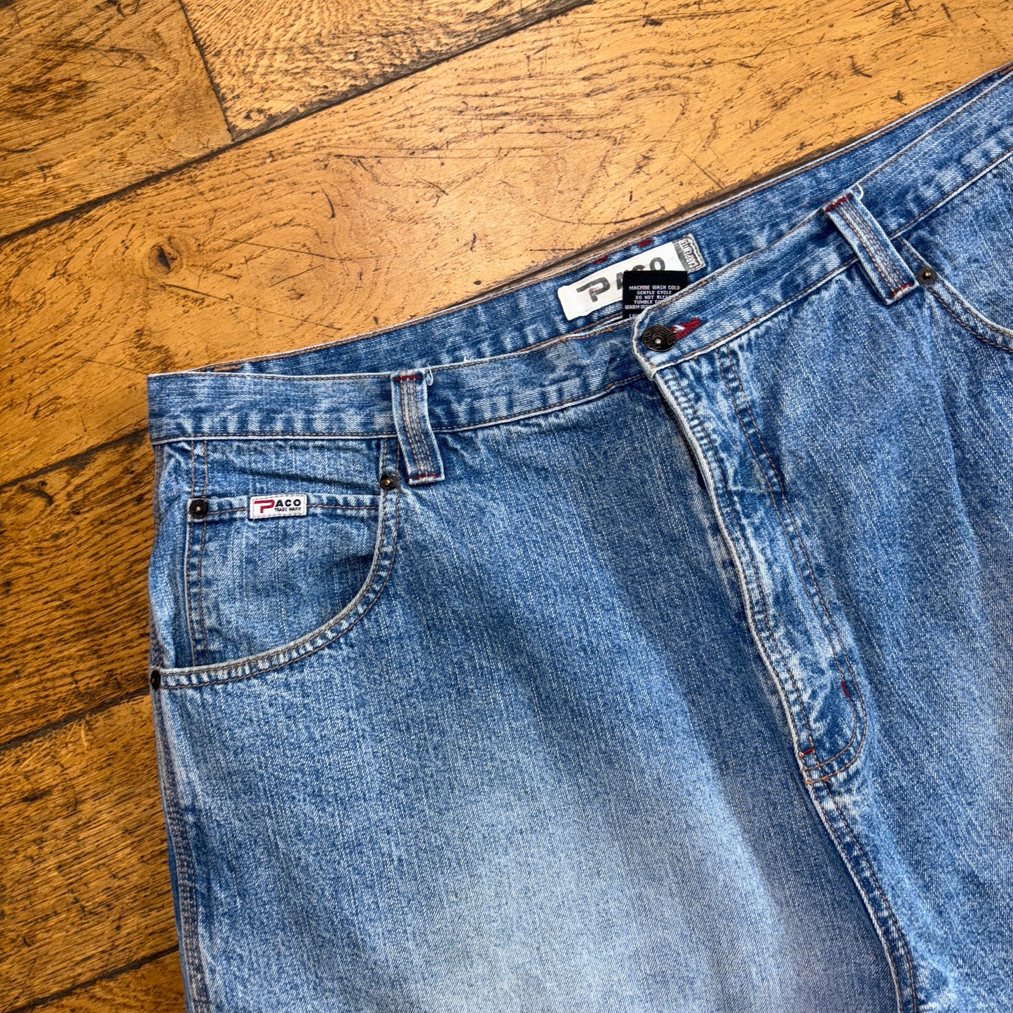 Vintage Paco Blue Embroidered Y2K Hip Hop Baggy Jeans Shorts Jorts - 40