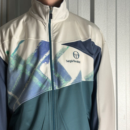 Vintage Sergio Tacchini 90s Blue White Tracksuit Track Shell Jacket - L