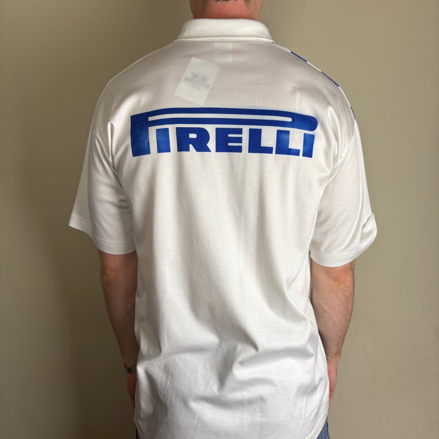 Vintage Puma Pirelli White Blue Football Polo Shirt - L