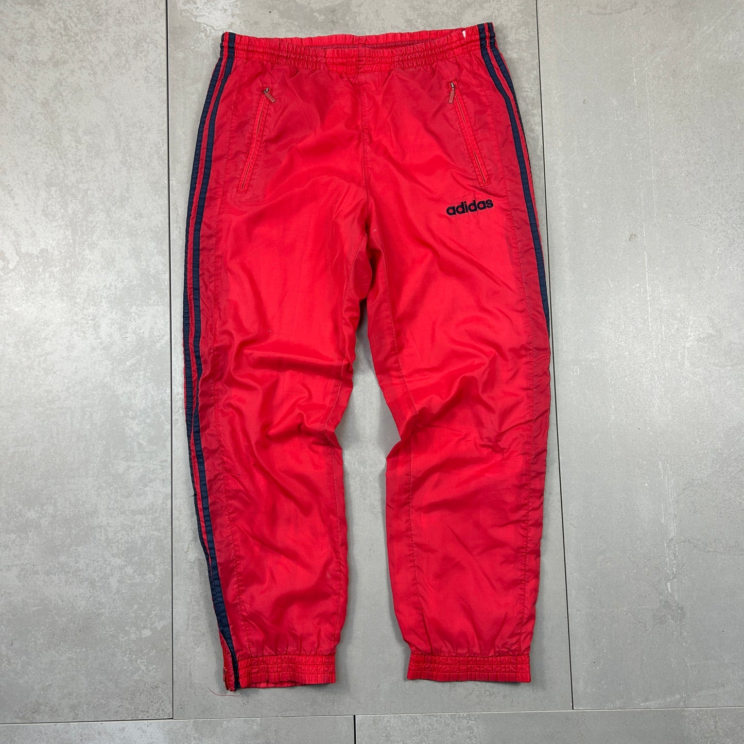 Vintage 90s Adidas Nylon Red Embroidered Baggy Tracksuit Track Pants Bottoms - M