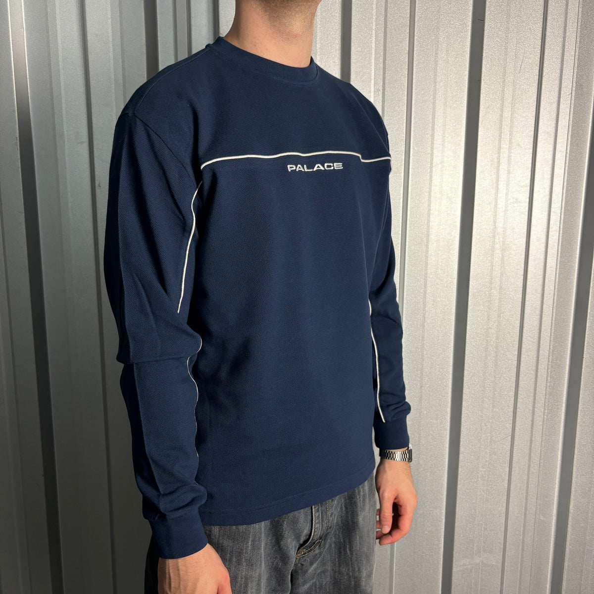 Palace Navy Long Sleeve Embroidered Run It Heavyweight T Shirt - M