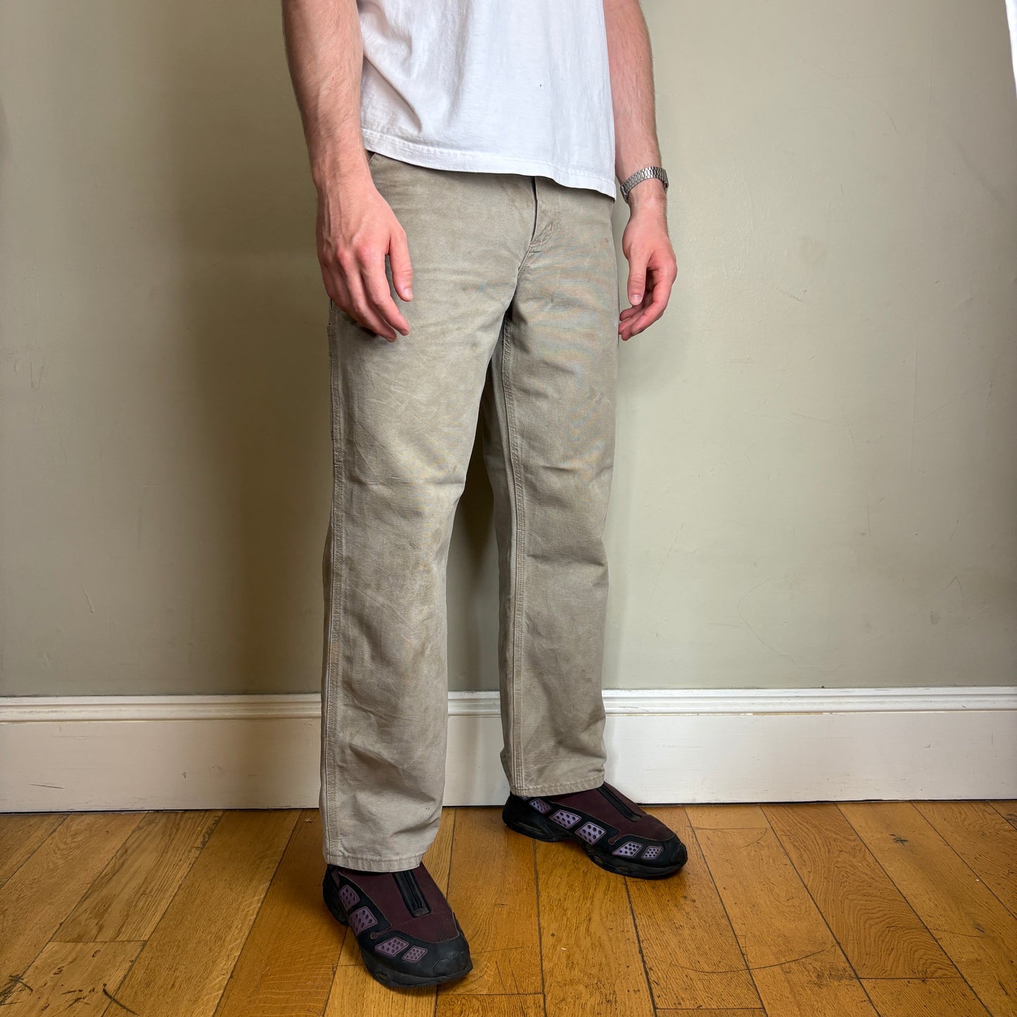 Vintage Carhartt Cream Brown Workwear Carpenter Baggy Trousers - 32S