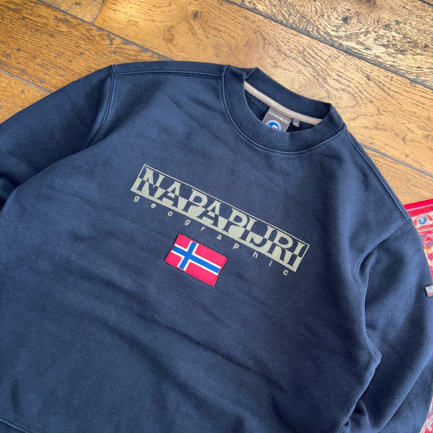 Vintage Napapijri Black Embroidered Sweatshirt - M