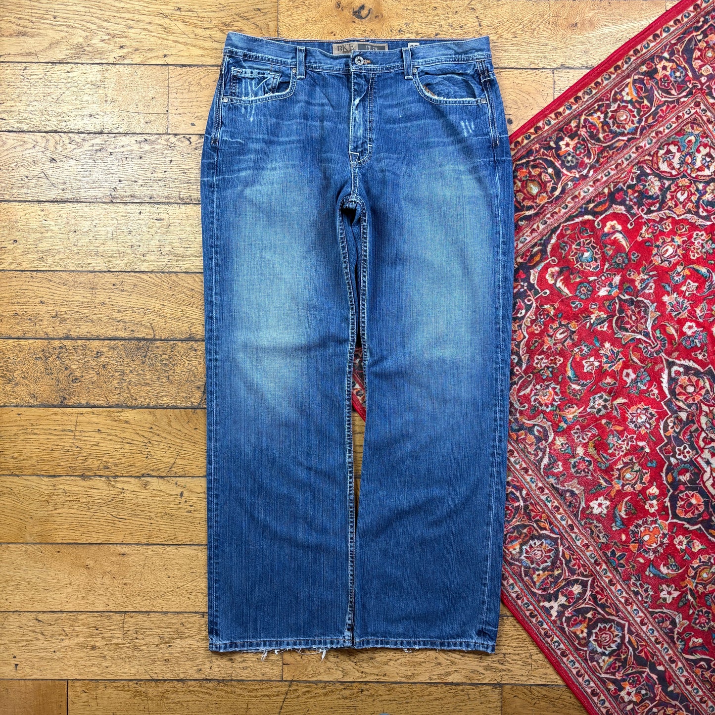 Vintage Blue Embroidered Y2K Hip Hop Baggy Jeans - 40