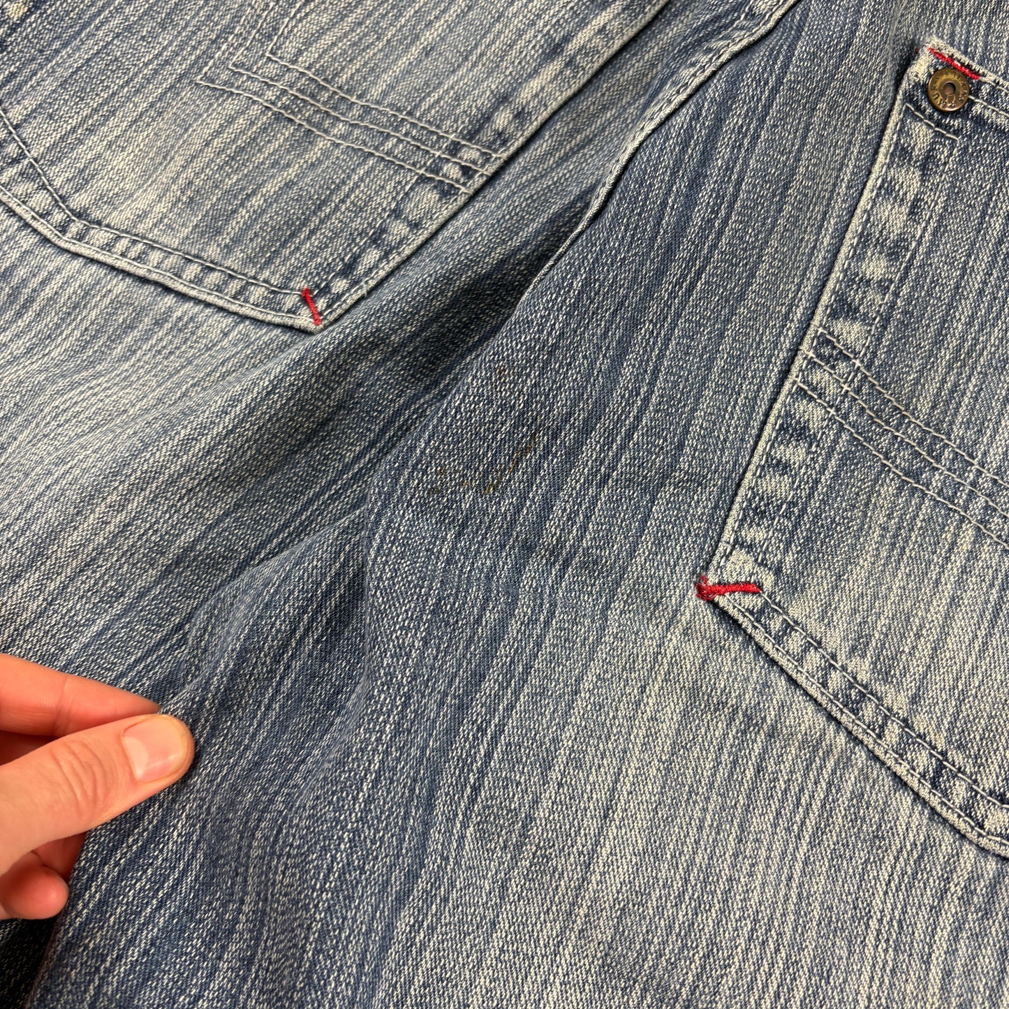 Vintage Muka Blue Pinstripe Embroidered Y2K Hip Hop Baggy Jeans - 38