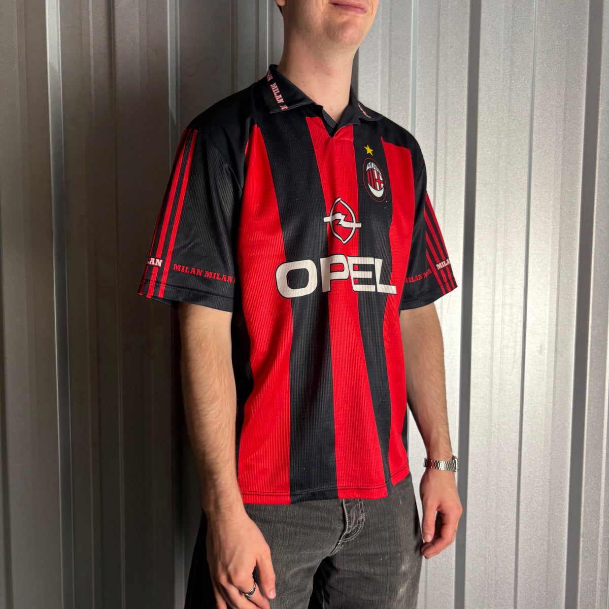 AC Milan Red Black Stripe Football Polo Shirt - XL