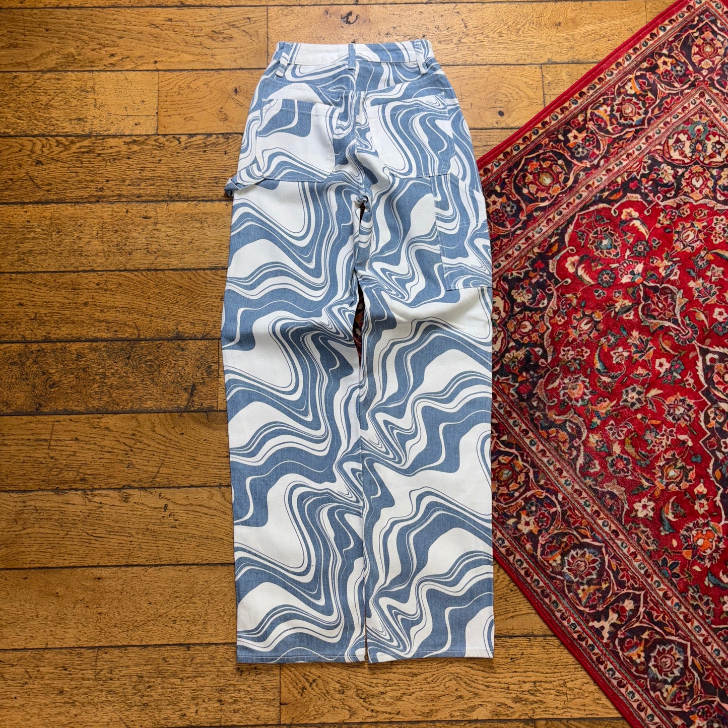 Vintage Pacsun Swirl Pattern Blue White Boyfriend Carpenter Jeans - 23 (XS)