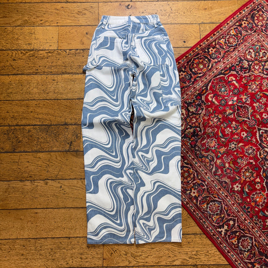 Vintage Pacsun Swirl Pattern Blue White Boyfriend Carpenter Jeans - 23 (XS)