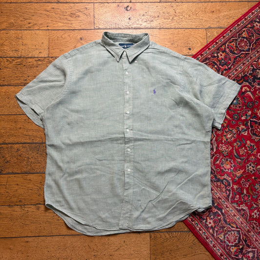 Vintage Ralph Lauren Green Check Short Sleeve Embroidered Shirt - 2XL