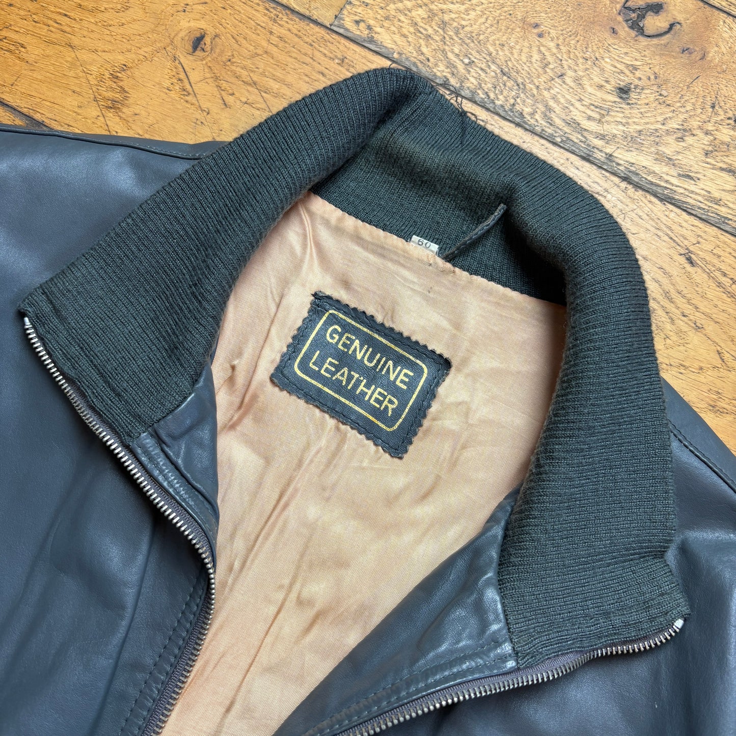 Vintage Grey Leather Aviator Bomber Jacket - XL