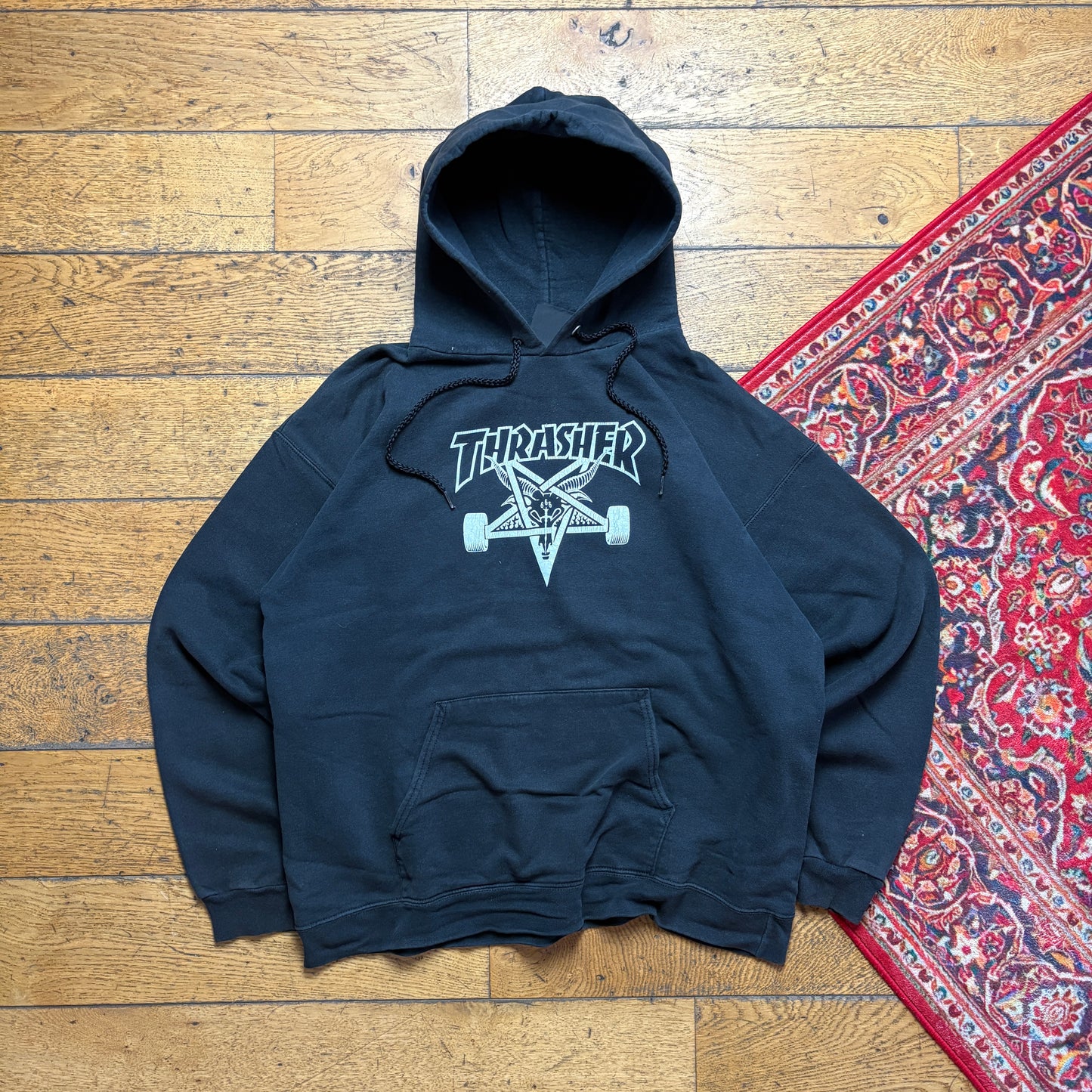 Vintage Thrasher Black Skate Hoodie Sweatshirt - L