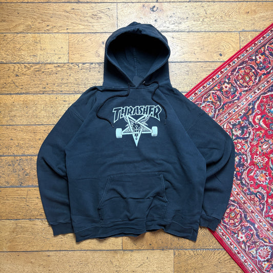 Vintage Thrasher Black Skate Hoodie Sweatshirt - L