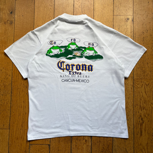 Vintage 90s Corona Frog Single Stitch Graphic White T-Shirt - XL